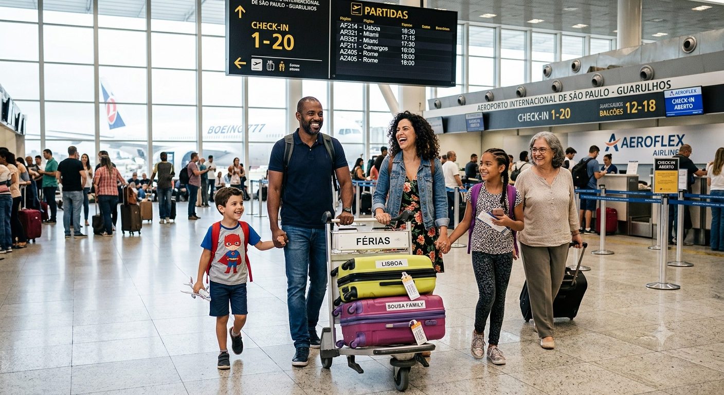 Passaporte e malas prontas para embarque representando Seguro Viagem